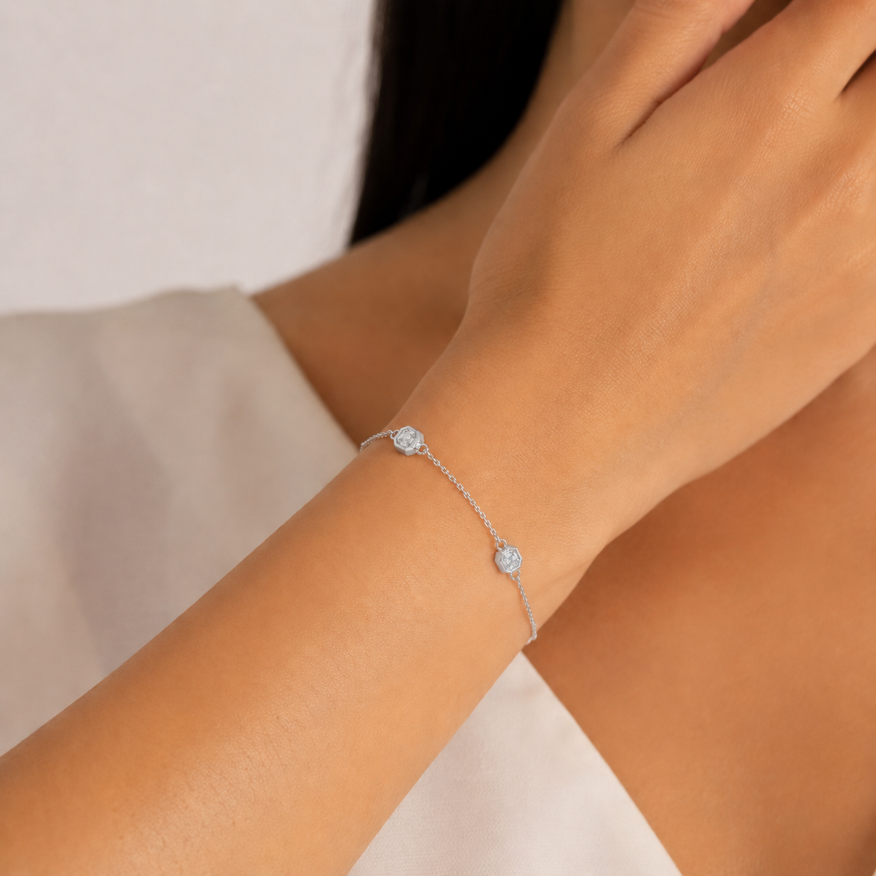 Asscher Cut Four Stone Chain Bracelet