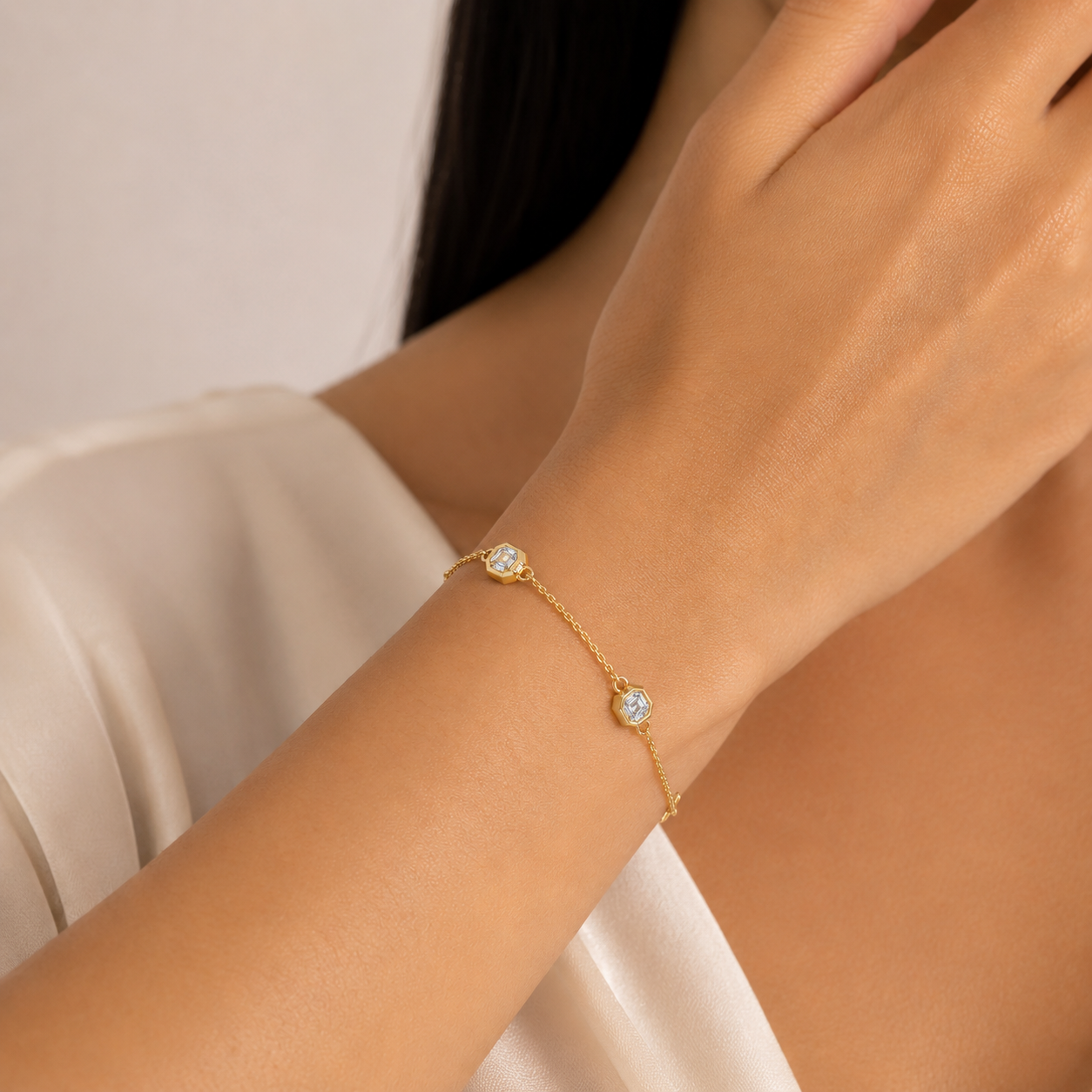 Asscher Cut Four Stone Chain Bracelet
