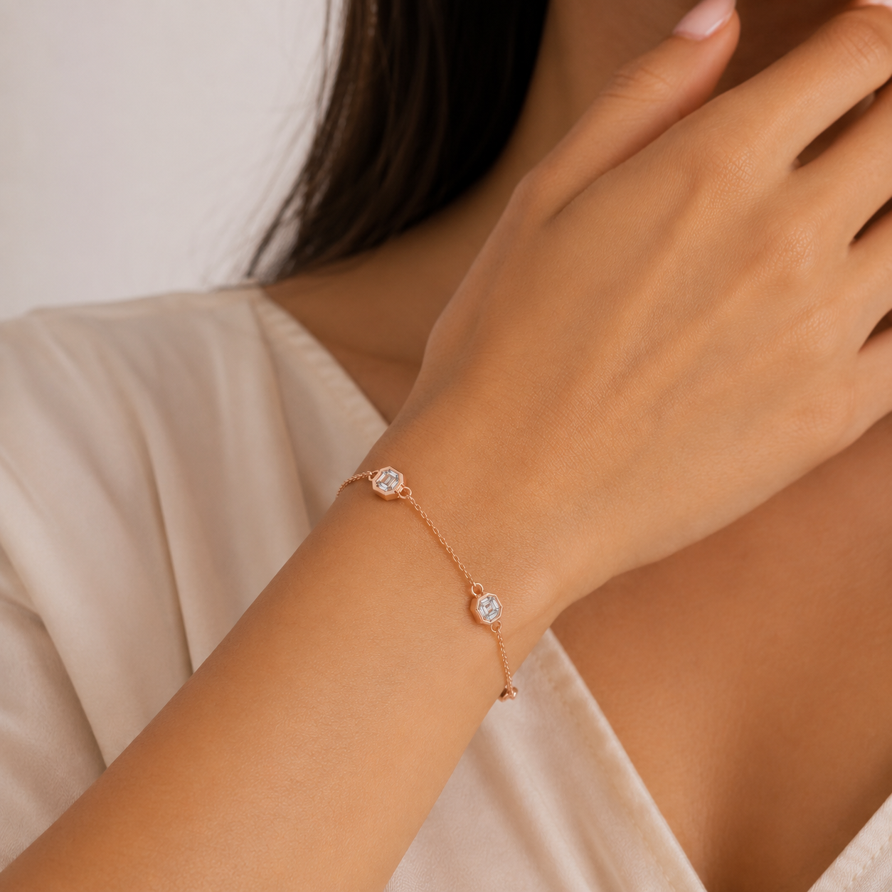 Asscher Cut Four Stone Chain Bracelet