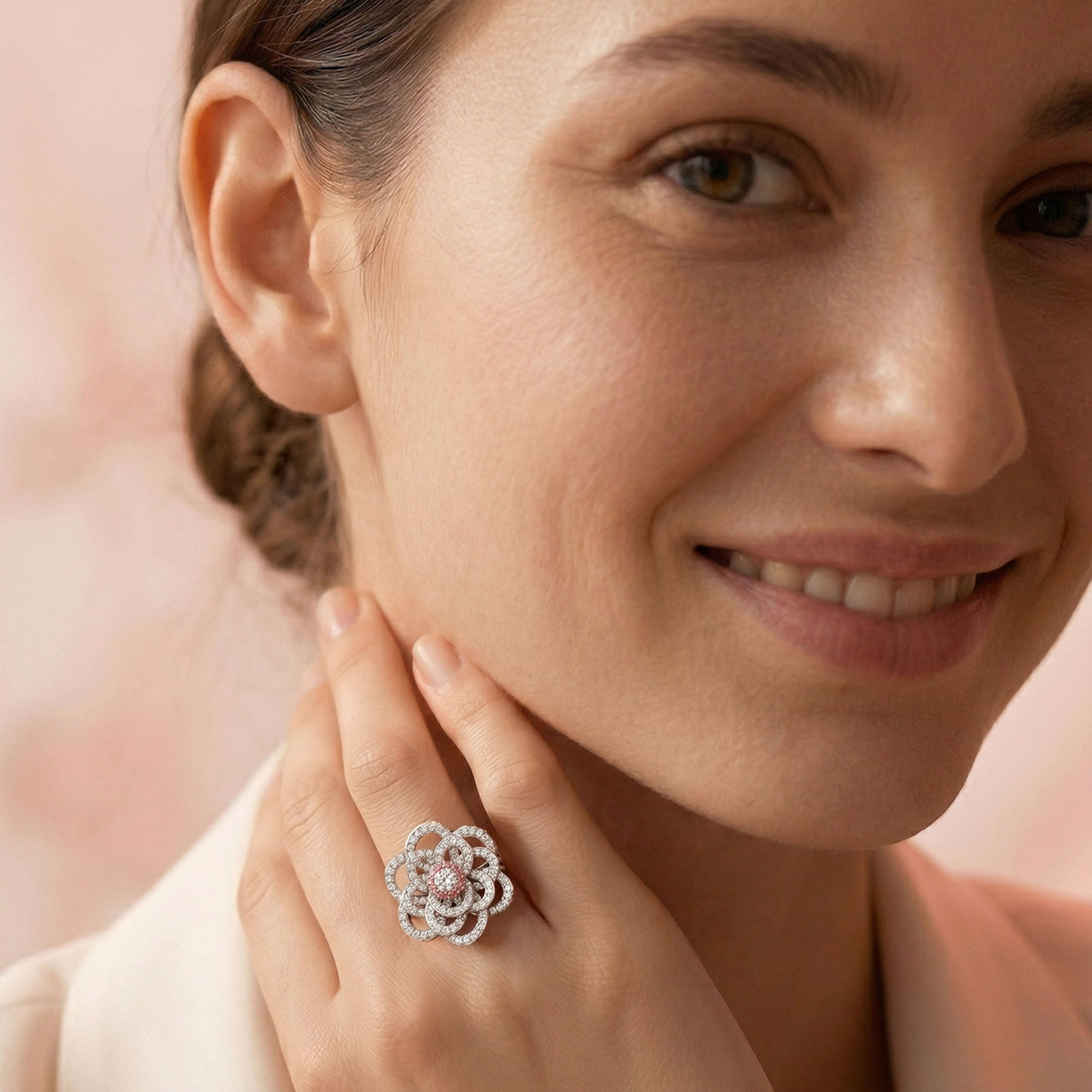 Pink and White Flower Diamond Ring