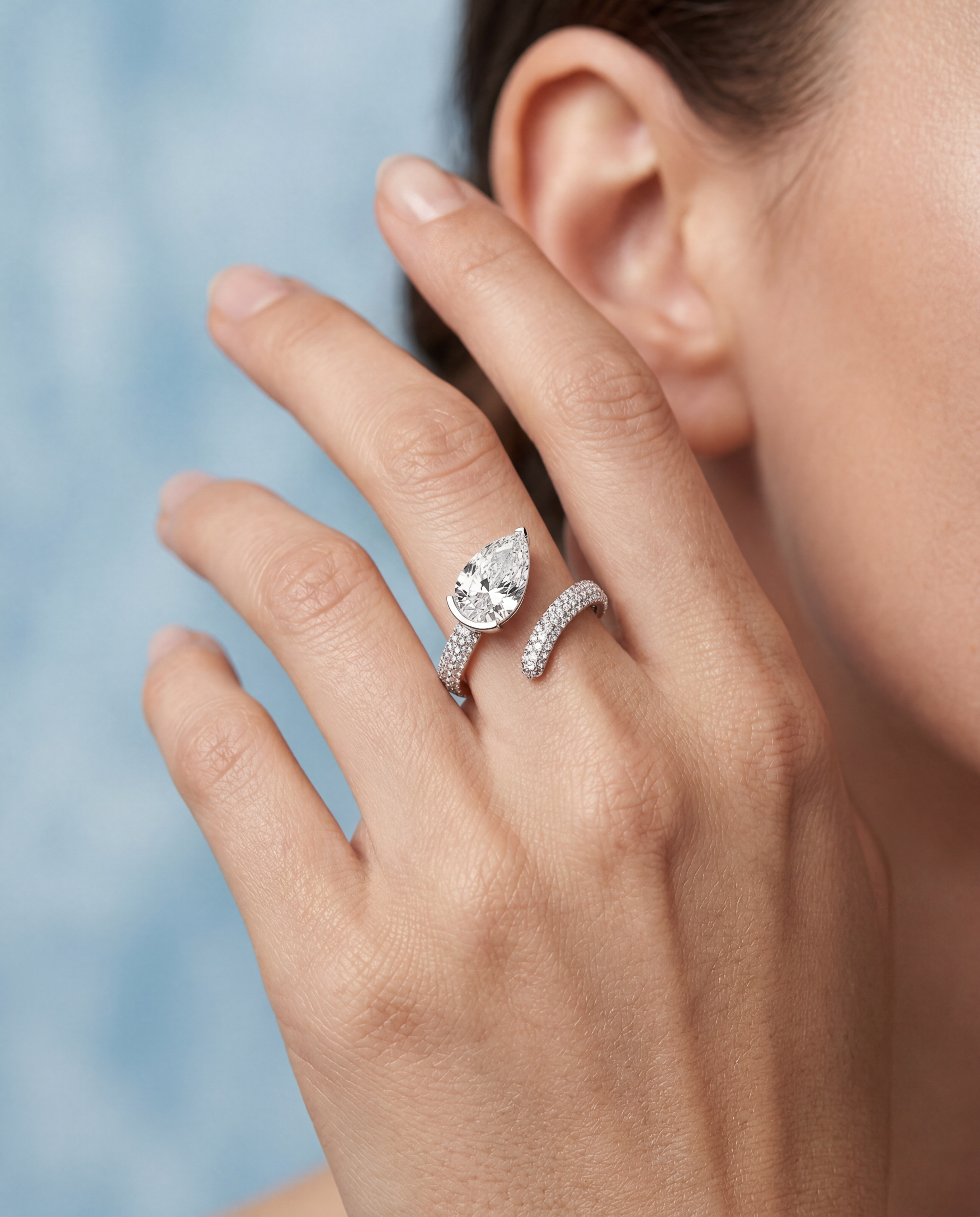 Pear Cut Diamond Pavé Ring White Gold