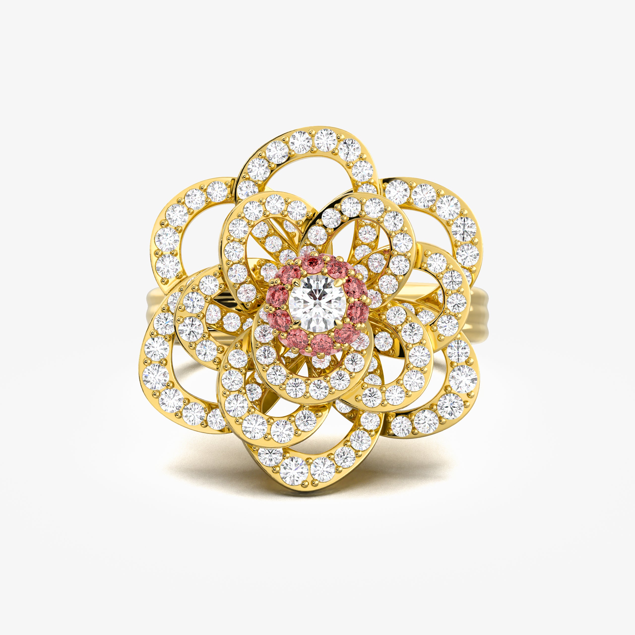 Pink and White Flower Diamond Ring