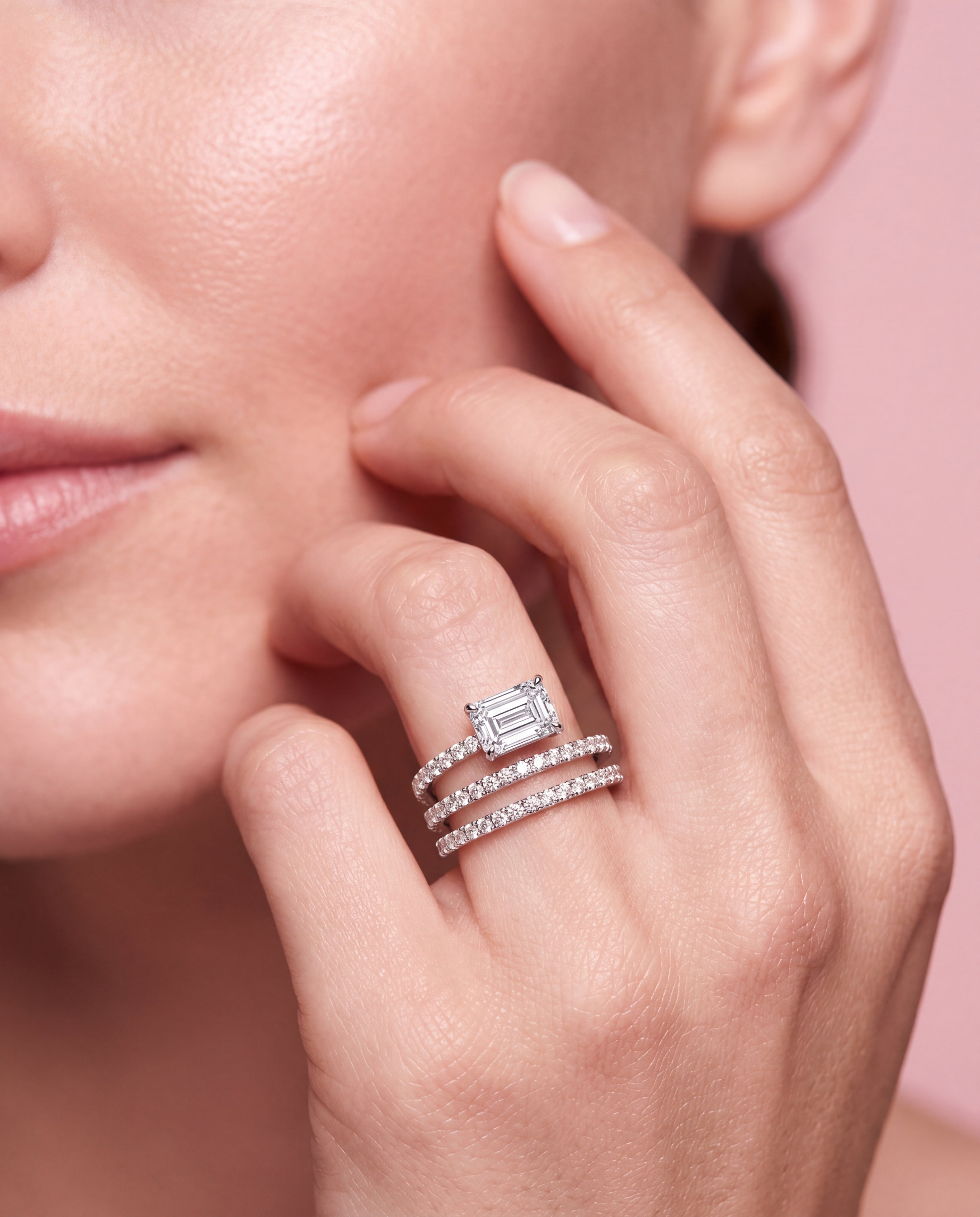 Emerald Cut Multi Row Ring