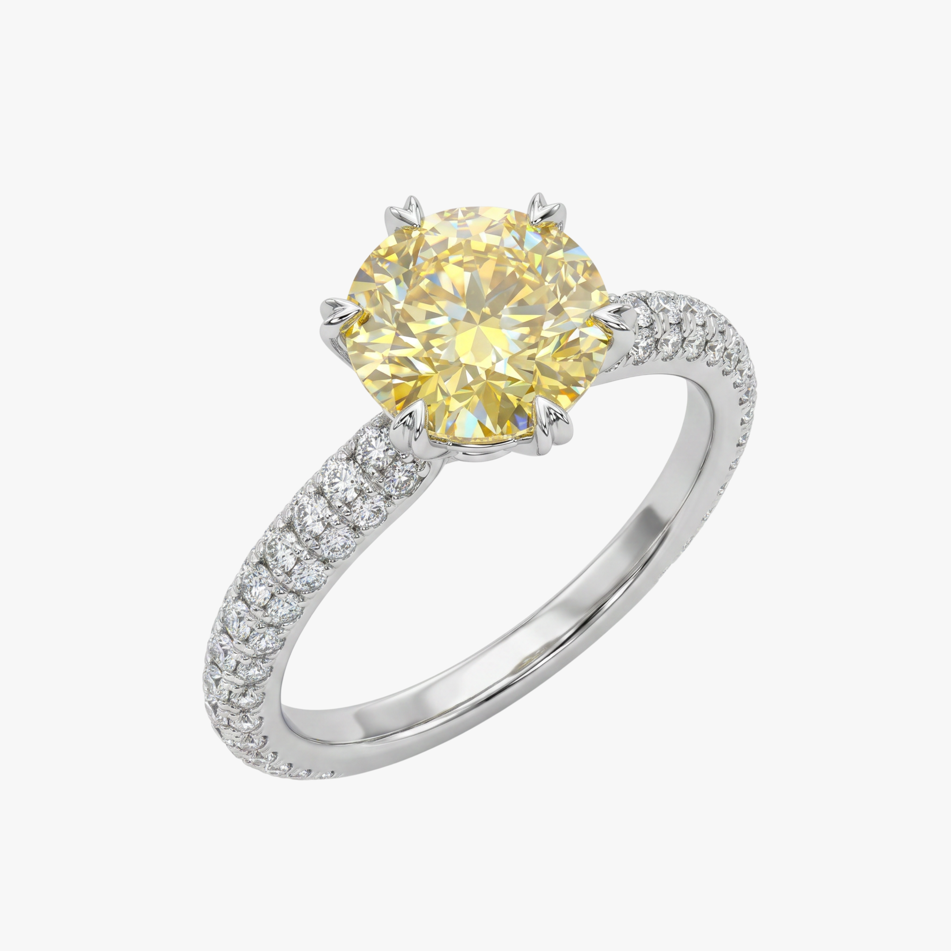 Yellow Diamond Pave Ring With Hidden Halo